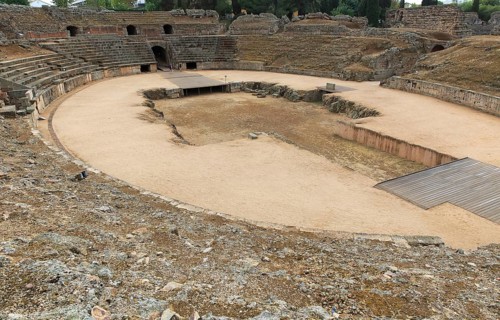 Gladiatorial arena of Circa Romano hippodrome, Merida, Extremadura, Spain, Europe