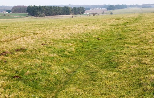 Field view of faint embankment lines 5, 500 years old Stonehenge Cursus, Wiltshire, England, UK