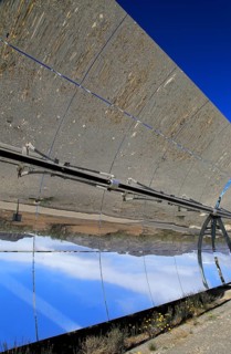 Curved concave reflector mirrors at the solar energy scientific research centre, Tabernas, Almeria,