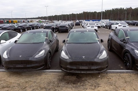 Tesla Y models produced in the Tesla Giga Factory, Grünheide, 28.01.2023