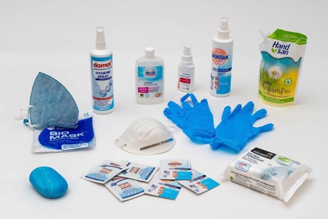 Hygiene articles to protect against infection by viruses, bacteria, disinfectants, wipes, rubber