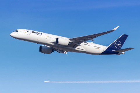 A Lufthansa Airbus A350-900 aircraft with the registration D-AIVB at the airport in Munich,