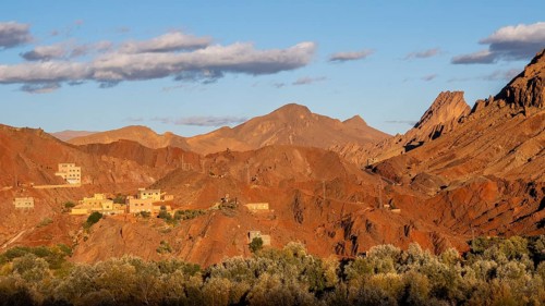 Evening mood, red sandstone cliffs, Gorges du Dades, Dades Gorge, Tamellalt, Morocco, Africa