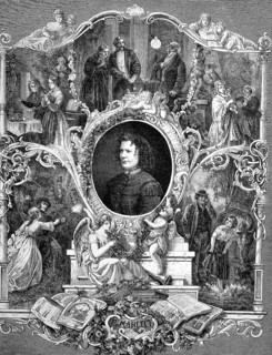 Tableau of honour with the characters of the novel and a portrait of Eugenie Marlitt, legal name