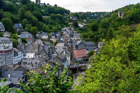 The town of Monschau, in the Eifel, on the river Rur, the Red House, North Rhine-Westphalia,