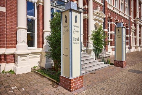 Entrance to the Hotel Weberei Bendix in the warehouse of the former Bendix weaving and spinning