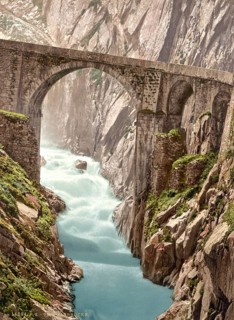 Teufelsbrücke, Andermatt, Switzerland, Historic, digitally restored reproduction from a 19th