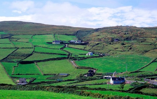 Rural farmhouses and landscape, Dursey Head, Beara peninsula, County Cork, Ireland, Europe