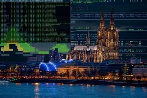 Symbolic image cyberattack, computer crime, cybercrime, computer hackers attack the IT