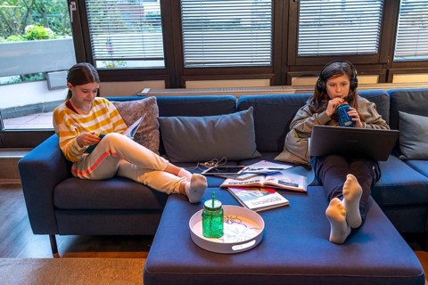 Homeschooling, 2 girls, sisters, 11 years old, learning at home, home learning, lessons at home,