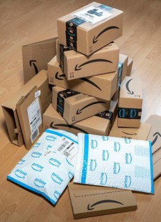 Parcels from online mail order company Amazon, various packaging, Amazon Prime