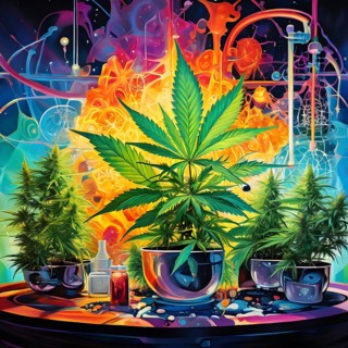 Abstract painting of chemical structure of thc and cbd interlocking geometric shapes, AI generated