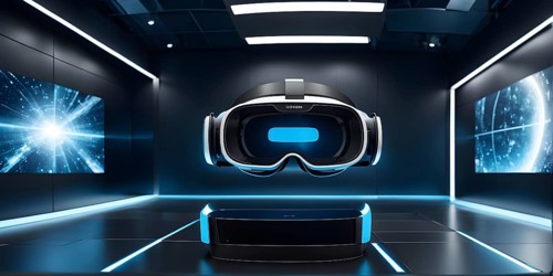 Three dimensional render of virtual reality glasses in a digital room, AI generated