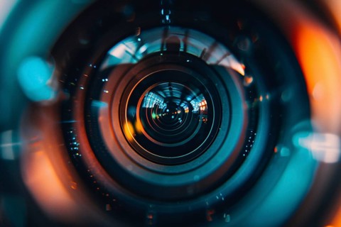 Close up of lens of modern drone video and photo camera. Generative Ai, AI generated