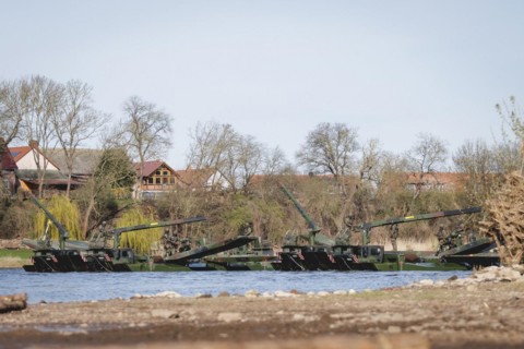Amphibious vehicles of the type Amphibie M3 of the Bundeswehr taken during the military exercise