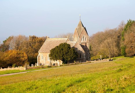 Rural St. Anne's church standing alone at Bowden Hill, Wiltshire, England, UK