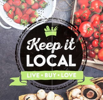 Keep It Local, East of England Co-operative Society shop advertising boards hoardings, Woodbridge,