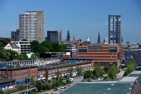 Europe, Germany, Hamburg, Elbe, Cruise Center Altona, passenger ship, in the background Palmaille