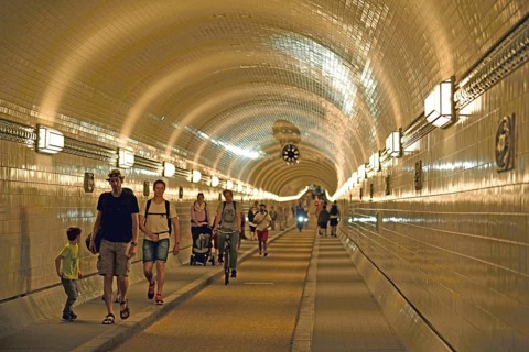 Europe, Germany, Hamburg, City, Harbour, Old Elbe Tunnel under the Elbe, restored east tunnel,