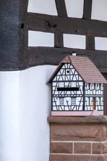 Small half-timbered house as a letterbox, Alsace, France, Europe