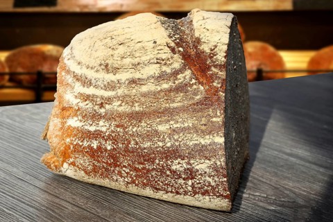 Close-up of a good, crusty sliced loaf of bread