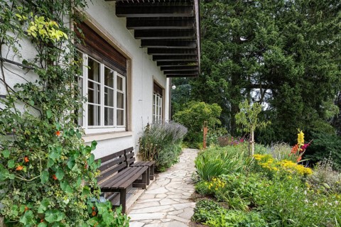 Garden terrace of the museum, Haus Dix art museum, former home and studio of the 20th century