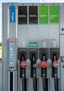 Petrol station pump, AdBlue, diesel, heating oil, Super, Super E10, petrol, fuels, pump nozzle,