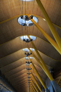 Modern architecture ceiling interior of terminal 4 building, Adolfo Suárez Madrid–Barajas airport,