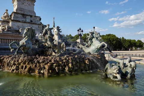 The Fontaine du Char du Triomphe de la République fountain in Bordeaux, Département Gironde,