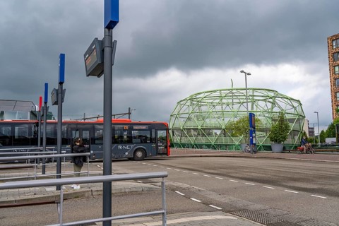 The Fiestappel, bicycle car park for over 900 bicycles, in a stylised apple shape, in Alphen aan