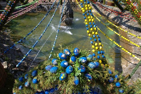 Easter custom, Easter fountain in Franconian Switzerland, detail, here in Bieberbach, district of