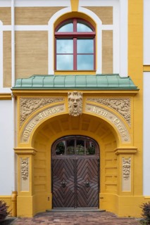 Right entrance portal of the Luitpold primary school, built in 1901 in Art Nouveau style,