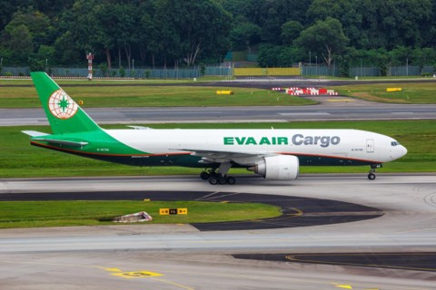A Boeing 777-F aircraft of EVA Air Cargo with the registration number B-16786 at Changi Airport,