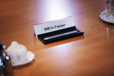 The nameplate of Nancy Faeser (SPD), Federal Minister of the Interior and Home Affairs, taken