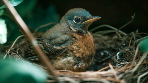 Cute newborn blue bird in nest, generative AI, AI generated