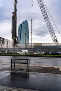 Building of the European Central Bank, ECB, construction site on a neighbouring property, drilling