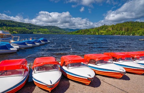 Landscape, nature, lake, Titisee, boats, boat hire, Black Forest, Germany, Europe