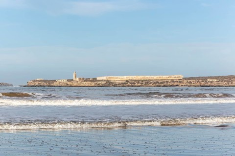 Historic mosque and military buildings, Mogador island, Essaouira, Morocco, north Africa, Africa