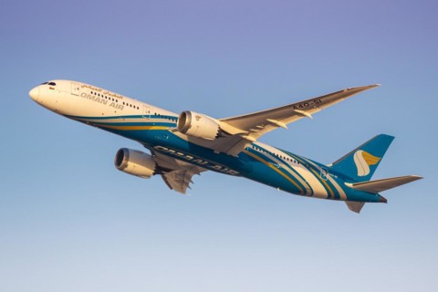 An Oman Air Boeing 787-9 Dreamliner aircraft with the registration A4O-SI at the airport in Dubai,