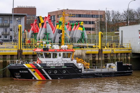Bremerhaven buoy yard, where the navigation signs for the Outer Weser are maintained and deployed,