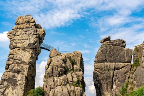 The Externsteine, a sandstone rock formation, in the Teutoburg Forest, near Horn-Bad Meinberg,