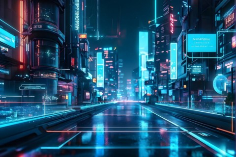 AI generated virtual reality tour highlighting a state of the art futuristic cityscape with