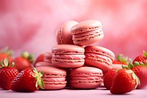 Strawberry French Macaron sweets. KI generiert, generiert, AI generated
