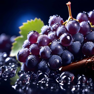Harvest ready grape bunches with water droplets sparkling in the sunlight, AI generated