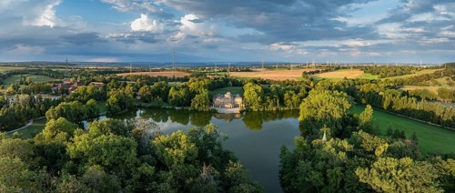 Monrepos Palace, Palace Park, Lake Eglosheim, Aerial view, Panorama, Ludwigsburg,