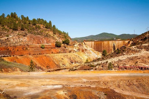 Lunar like despoiled landscape from opencast mineral extraction in the Minas de Riotinto mining