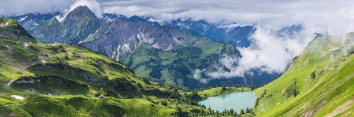 Panorama from Zeigersattel to Seealpsee, on the left behind the Höfats 2259m, Allgäu Alps, Allgäu,
