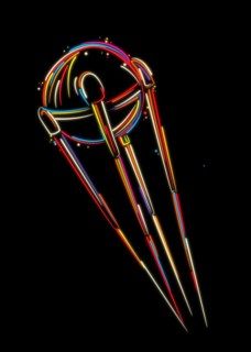 Satellite sketch, stylized vector illustrtion in colors over black
