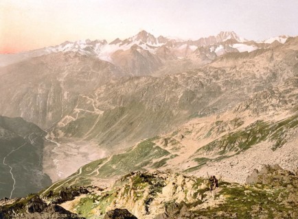 Furka Pass, Panorama, Bernese Oberland, Switzerland, Historic, digitally restored reproduction from