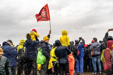 Demonstration against the demolition of the lignite village of Lützerath, from the village of